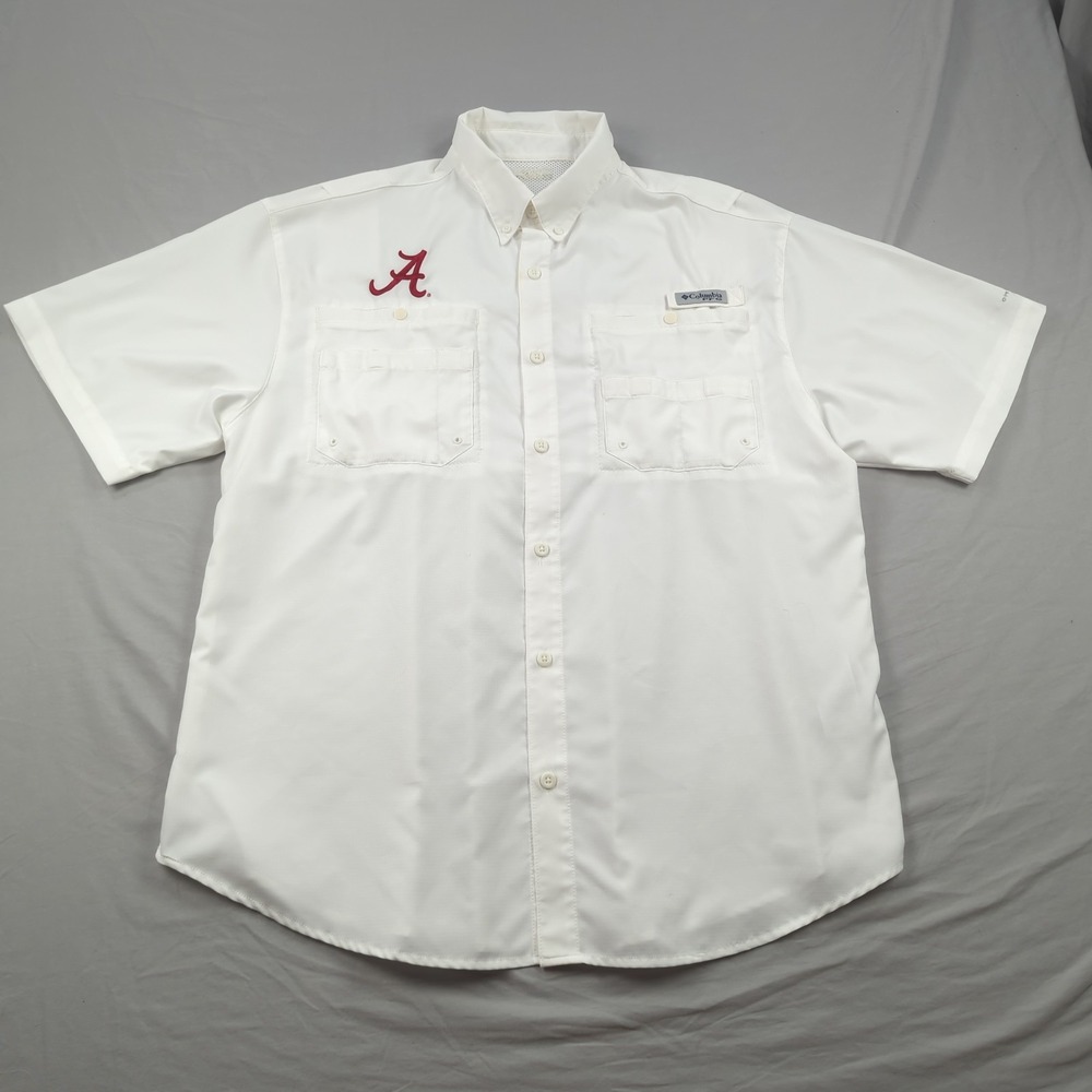 Alabama Crimson Tide Shirt Large Mens White Red Columia PFG Omni Shade